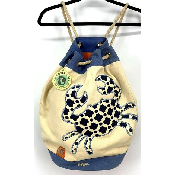 Spartina 449 Daufuskie Island Women Bucket Back Pack Embroidered Crab Drawstring - Picture 1 of 9